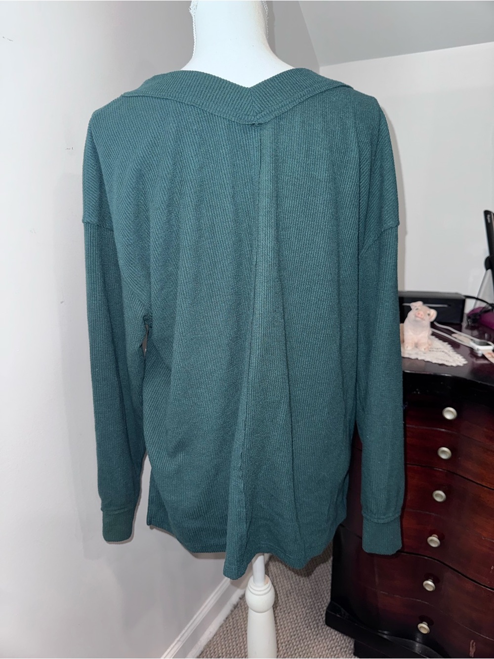 V-Neck Lightweight Knit Sweater - Teal Green - Picture 3 of 7